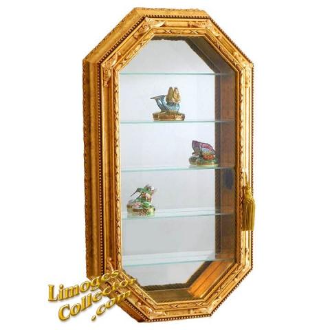 Italian Gold Hexagonal Wall Display Curio Vitrine Cabinet