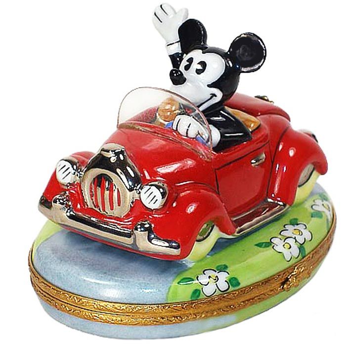 Mickey Mouse in Red Car Disney Limoges Box by Artoria Limoges