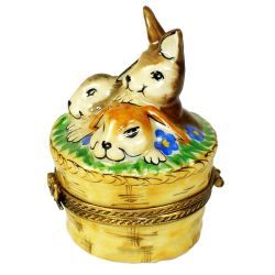 Bunny Rabbits in a Basket Limoges Box | Retired Hand Painted Porcelain Collectible Easter Luxury Keepsake Gifts