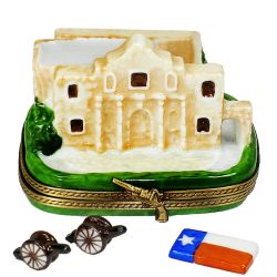 The Alamo Limoges Box with Texas Flag & Cannons by Rochard, Authentic Hand-Painted French Porcelain Trinket Box Limoges Boxes France Gift