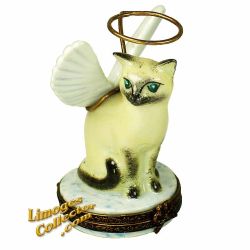 Angelic White Cat with Wings & Halo Retired Limoges Box 