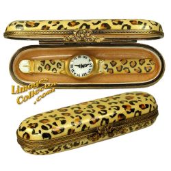 Leopard Skin High-Fashion Watch & Case Limoges Box (Retired)
