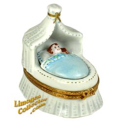 Baby Boy in Bassinet Crib Limoges Box (Artoria)