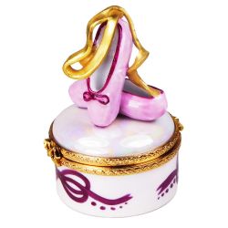 Limoges box Ballet Slippers on Translucent round Box by Beauchamp, Authentic Hand-Painted French Porcelain Figurine Gift