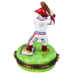Limoges Box Baseball Player with Baseball Bat by Rochard, Authentic RARE Hand-Painted Limoges Boxes France Collectible & Gift