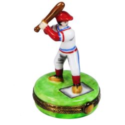 Limoges Box Baseball Player with Baseball Bat by Rochard, Authentic RARE Hand-Painted Limoges Boxes France Collectible & Gift
