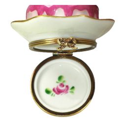 Birthday Cake on Gold-Rimmed Plate with Rose Design Limoges Box by Beauchamp Gift for Any Special Occasion