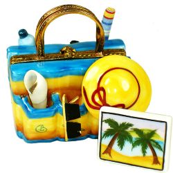 Beach Bag with All Essentials Limoges Box by Beauchamp | Authentic Hand-Painted French Porcelain Collectible Gift Imported from Limoges, France