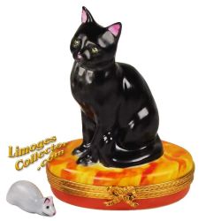 Black Cat with Mouse Limoges Box (Beauchamp)