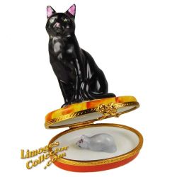 Black Cat with Mouse Limoges Box (Beauchamp)