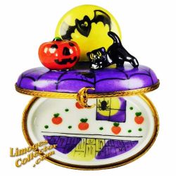 Halloween Black Cat Yellow Moon Pumpkin Limoges box (Beauchamp)