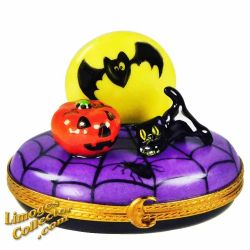 Halloween Black Cat Yellow Moon Pumpkin Limoges box (Beauchamp)