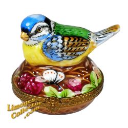Bluebird on Floral Nest Limoges Box by Beauchamp