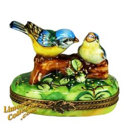 Bluebird & Chick on a Branch Limoges Box (Beauchamp)