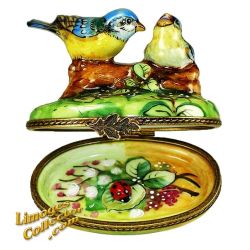 Bluebird & Chick on a Branch Limoges Box (Beauchamp)