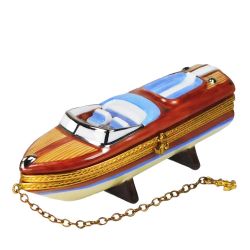 Speed Boat Limoges Box with Anchor on Chain Sports & Leisure Gift, Authentic Hand-Painted French Porcelain, Imported from Limoges France