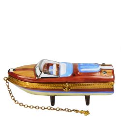 Speed Boat Limoges Box with Anchor on Chain Sports & Leisure Gift, Authentic Hand-Painted French Porcelain, Imported from Limoges France