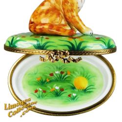Brown Cat Limoges box Authentic hand-painted collectible French porcelain gift Porcelain Limoges Trinket Box