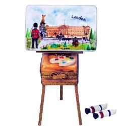 Limoges box Buckingham Palace with Guard Painting on Easel, Authentic Hand-Painted Limoges Porcelain France Travel & Art Collectible and Gift