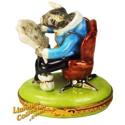 Bull Market Bull Reading Wall Street Journal Limoges Box (RARE)