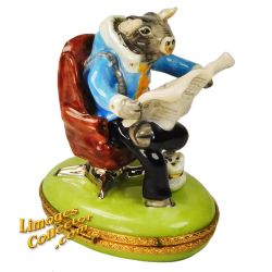 Bull Market Bull Reading Wall Street Journal Limoges Box (RARE)