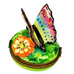 Colorful Butterfly Among Daisies Limoges Box by Beauchamp, Authentic Hand-Painted Imported Limoges Boxes France Collectible & Luxury Gift