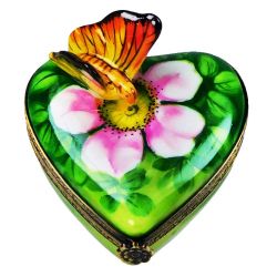Monarch Butterfly on Flower Heart Limoges Box by Beauchamp | Authentic Hand-Painted French Porcelain Gift | Limoges Boxes France Trinket Box