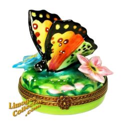 Colorful Butterfly Among Flowers Limoges Box (Beauchamp)