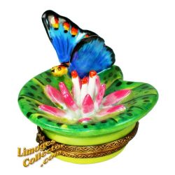 Blue Butterfly on Water Lily in the Pond Limoges Box