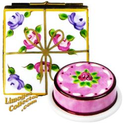 Decorated Cake in Pastry Box Limoges Porcelain Box Figurine