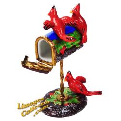 Festive Holiday Mailbox Limoges Box with Cardinals