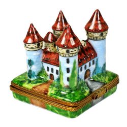 Fortified Medieval Castle Limoges Box by Beauchamp, Authentic Hand-Painted French Porcelain Limoges Boxes France Collectible Gift