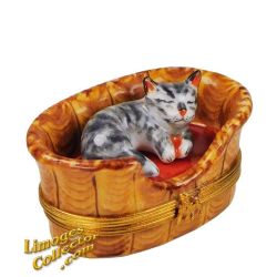 Cat Napping in Basket Limoges Box (Beauchamp)