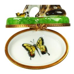 Kitty Cat Limoges Box Playing with Butterfly by Beauchamp Limoges France Boxes Cat Kitten Limoges Trinket Boxes