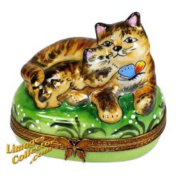 Brown Cat & Kitty Limoges Box (Beauchamp)
