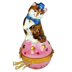 Kitty Cat on Pink Ball Limoges Box (Retired)