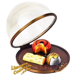 French 3 Cheese Platter Under Crystal Dome Limoges Box (Retired)