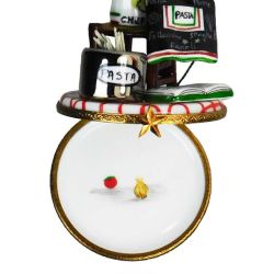 Chef Apron & Hat on Chair Limoges Box with Pasta & Cookbook