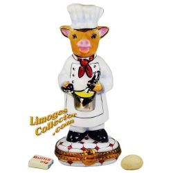 Bovine Chef with Saucepan, Egg & Butter Limoges Box (Beauchamp)