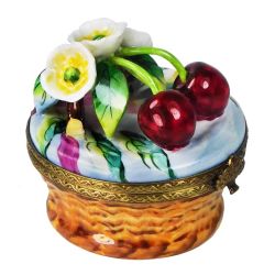 Cherries with Cherry Blossoms in a Basket Limoges Box (Retired)