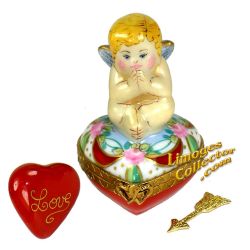 Cherub Angel on Floral Heart Limoges Box (Beauchamp)