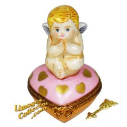 Cherub on Pink and Gold Heart Limoges Box (Beauchamp)
