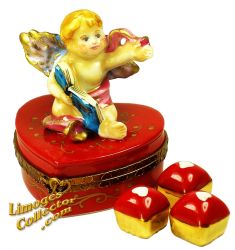Cupid Cherub on Red Heart w/ Candies Limoges Box (Beauchamp)