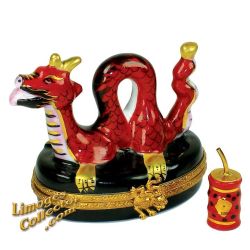 Chinese Dragon Red & Gold with Firecracker Limoges Box (Beauchamp) 