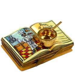 Cookbook with Golden Pot Limoges Box by Beauchamp, Authentic Hand-Painted French Porcelain Limoges Boxes France Collectible & Gift