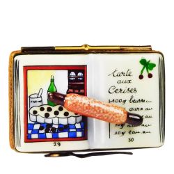 Cookbook with Rolling Pin Limoges Box, Authentic Retired Hand-Painted French Porcelain Limoges Boxes France Trinket Box