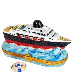 Limoges Box Luxury Cruise Ship Yacht by Artoria | 100% Authentic Porcelain Limoges Boxes France Collectible & Vacation Gift Trinket Box