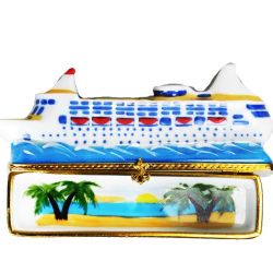 Luxury Ocean Liner Cruise Ship Limoges Box by Beauchamp, 100% Authentic French Porcelain Vacation Keepsake Trinket Box