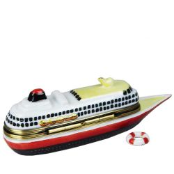 Luxury Cruise Ship Ocean Liner with Lifesaver Limoges Box by Beauchamp, 100% Authentic French Porcelain Collectible & Gift