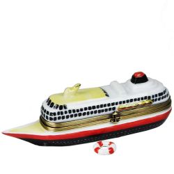Luxury Cruise Ship Ocean Liner with Lifesaver Limoges Box by Beauchamp, 100% Authentic French Porcelain Collectible & Gift